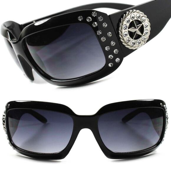 Gorgeous Cowgirl Bling Star Rhinestone Hot Womens Oversized Wrap Sunglasses - Picture 1 of 4